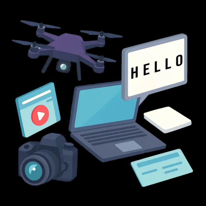 Laptop, DSLR Kamera und Büroausstattung für Webentwicklung und Fotografie Services in Berlin